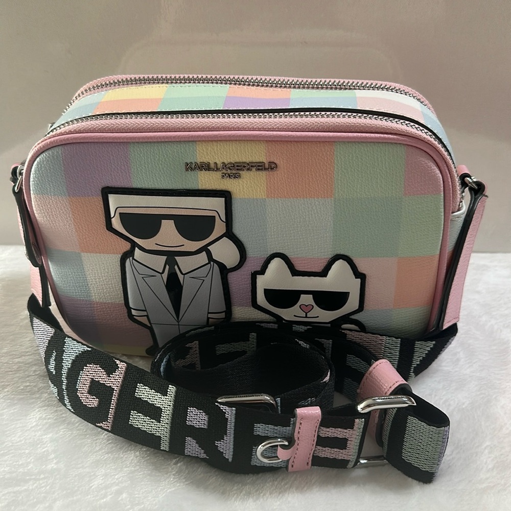 NWT  Karl Lagerfeld Dual Pocket Crossbody with adjustable strap w/coin purse.